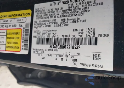 2015 Ford Fusion Hybrid Titanium z USA, uszkodzony, nr VIN 3FA6P0RU0FR218532